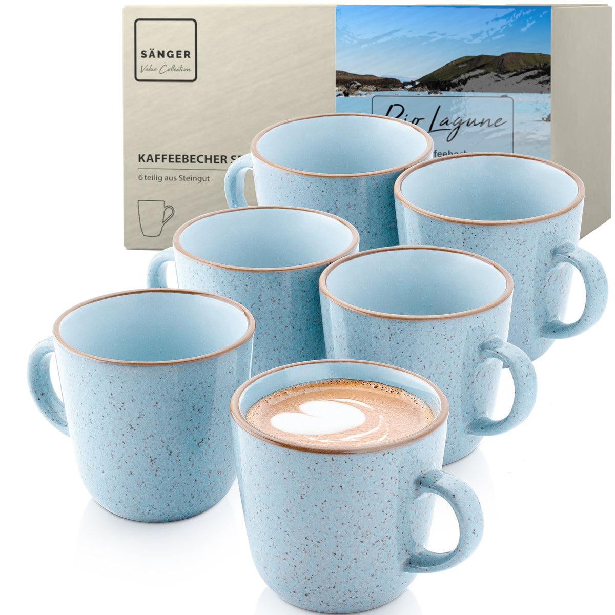 SÄNGER Kaffeebecher Set Rio Lagune- 6 teilig aus Steingut