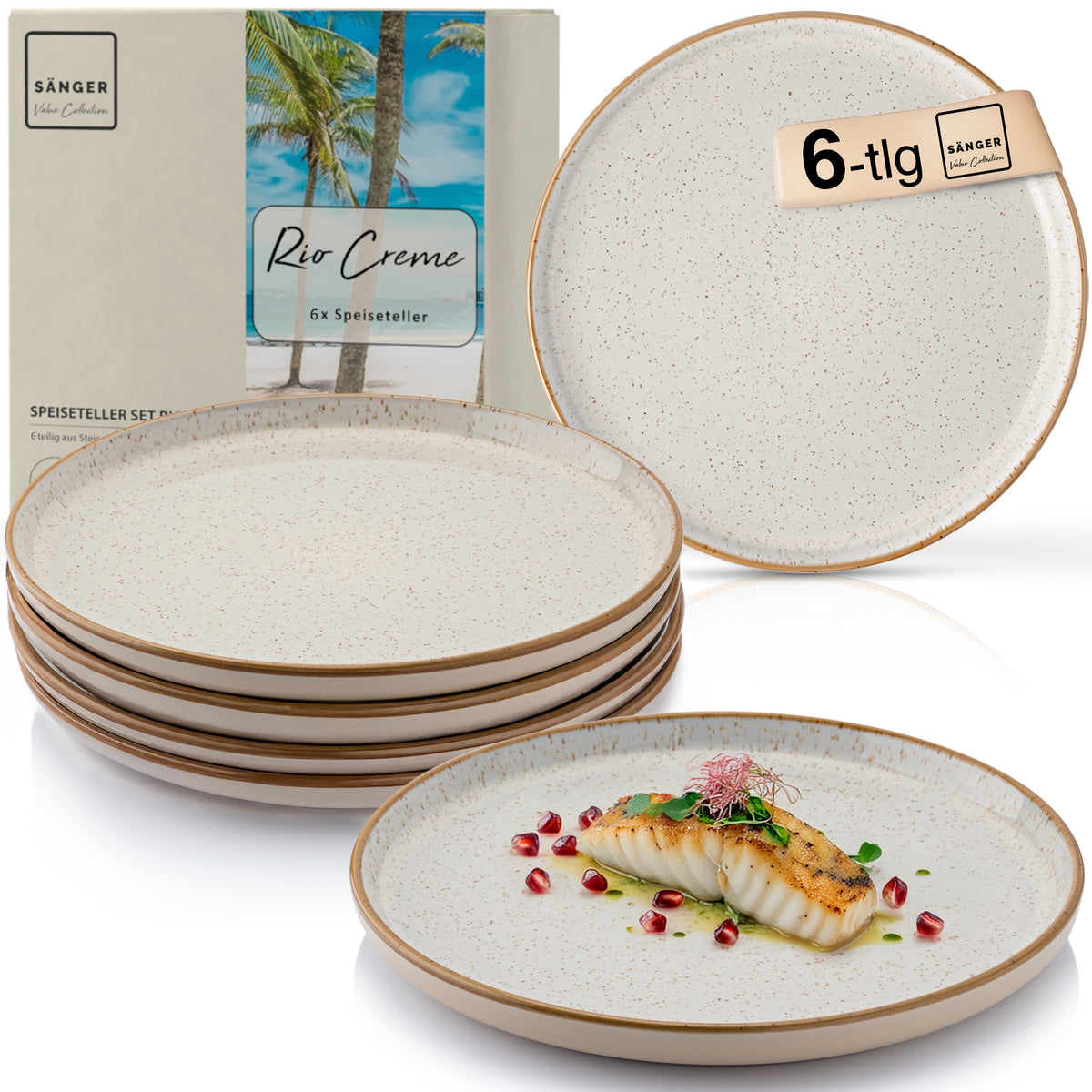 SÄNGER Speiseteller Set Rio Creme - 6 teilig aus Steingut