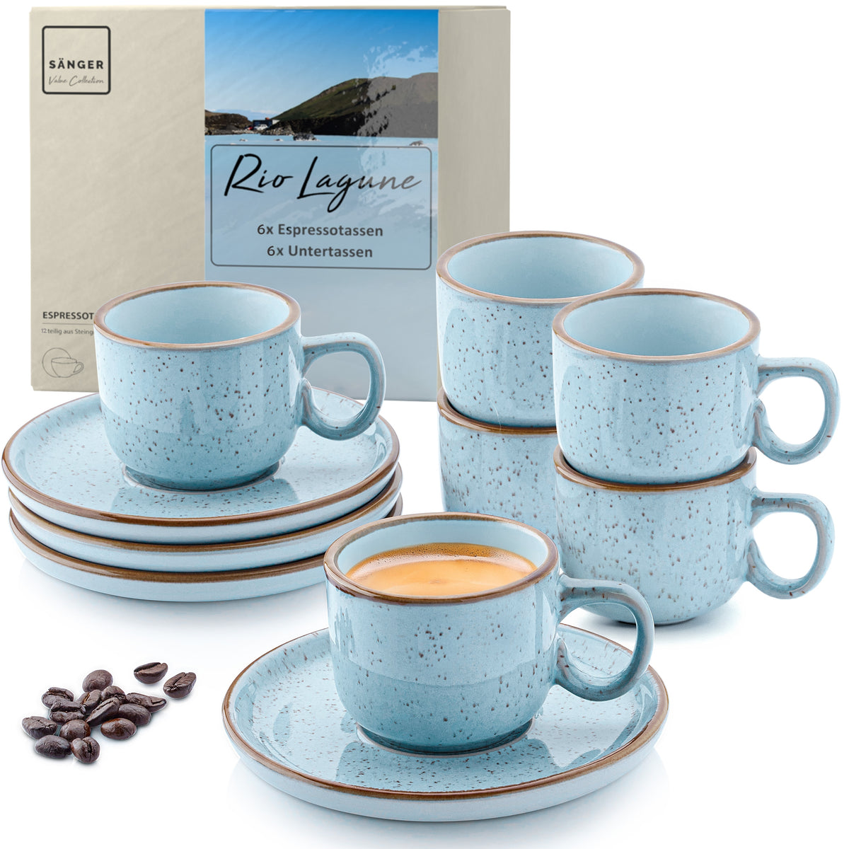 SÄNGER Espressotassen Set Rio Lagune 12 teilig für 6 personen