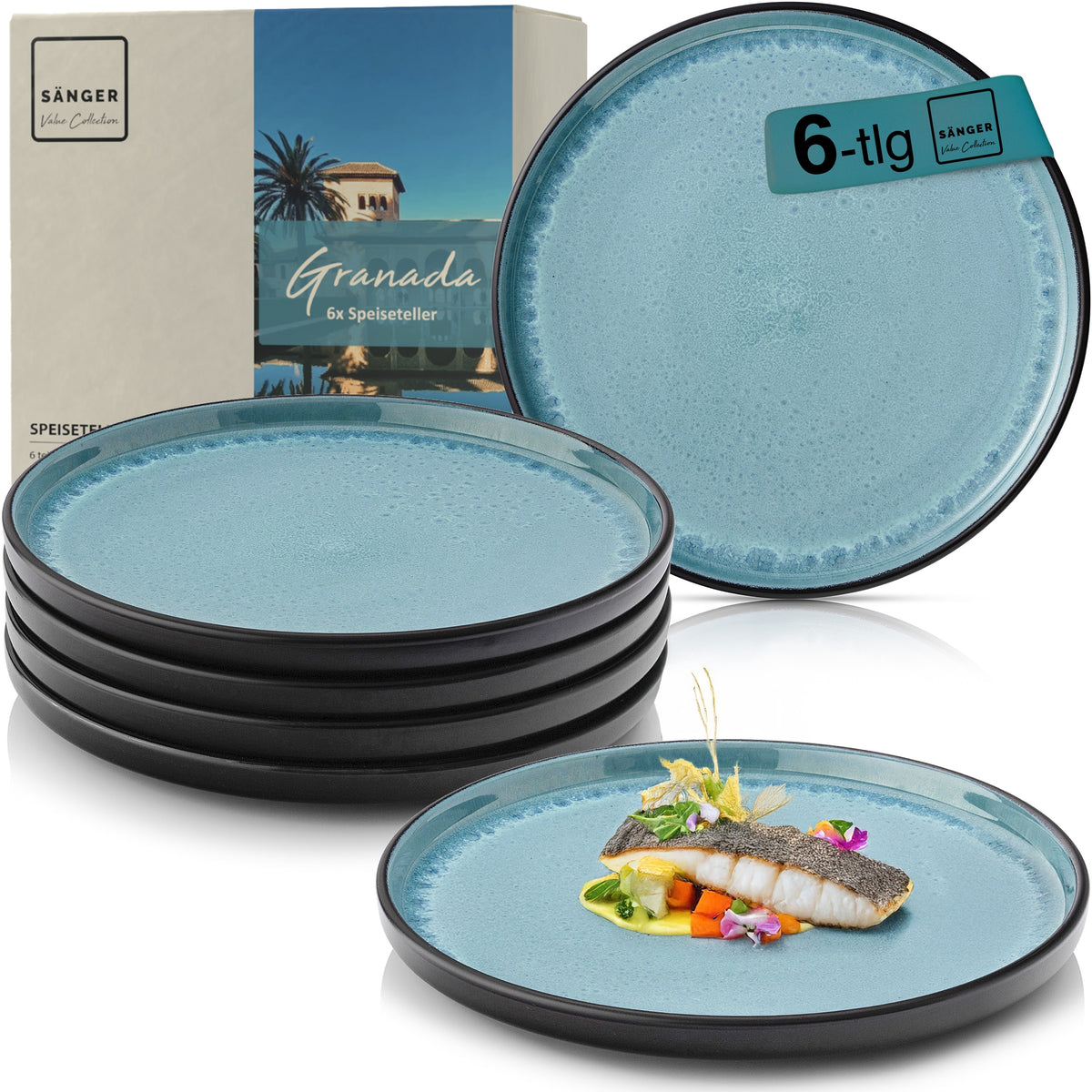 SÄNGER Speiseteller Set Granada - 6 teilig aus Steingut