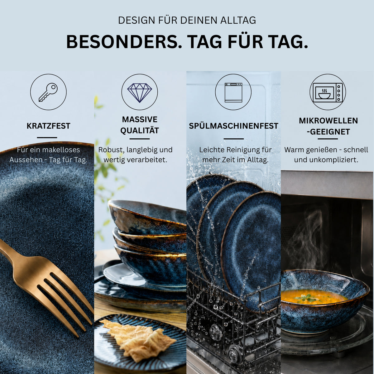 SÄNGER Steingut Geschirrset Tokio, Tafelservice 12 teilig für 4 Personen