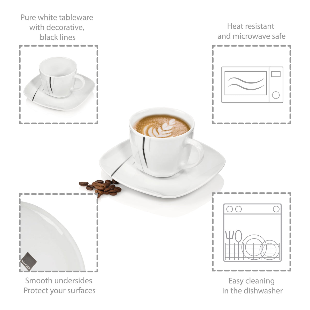 SÄNGER Kaffeeservice Bilgola Black Lines 12 teilig für 6 Personen
