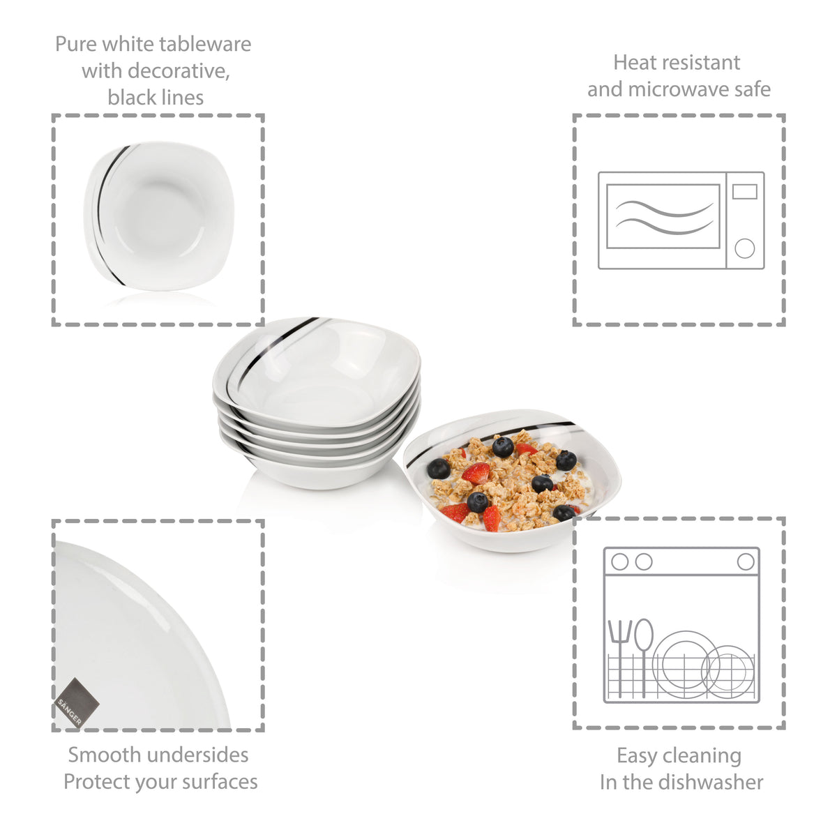 SÄNGER Muesli Bowl Set Bilgola Black Lines 6 Pieces