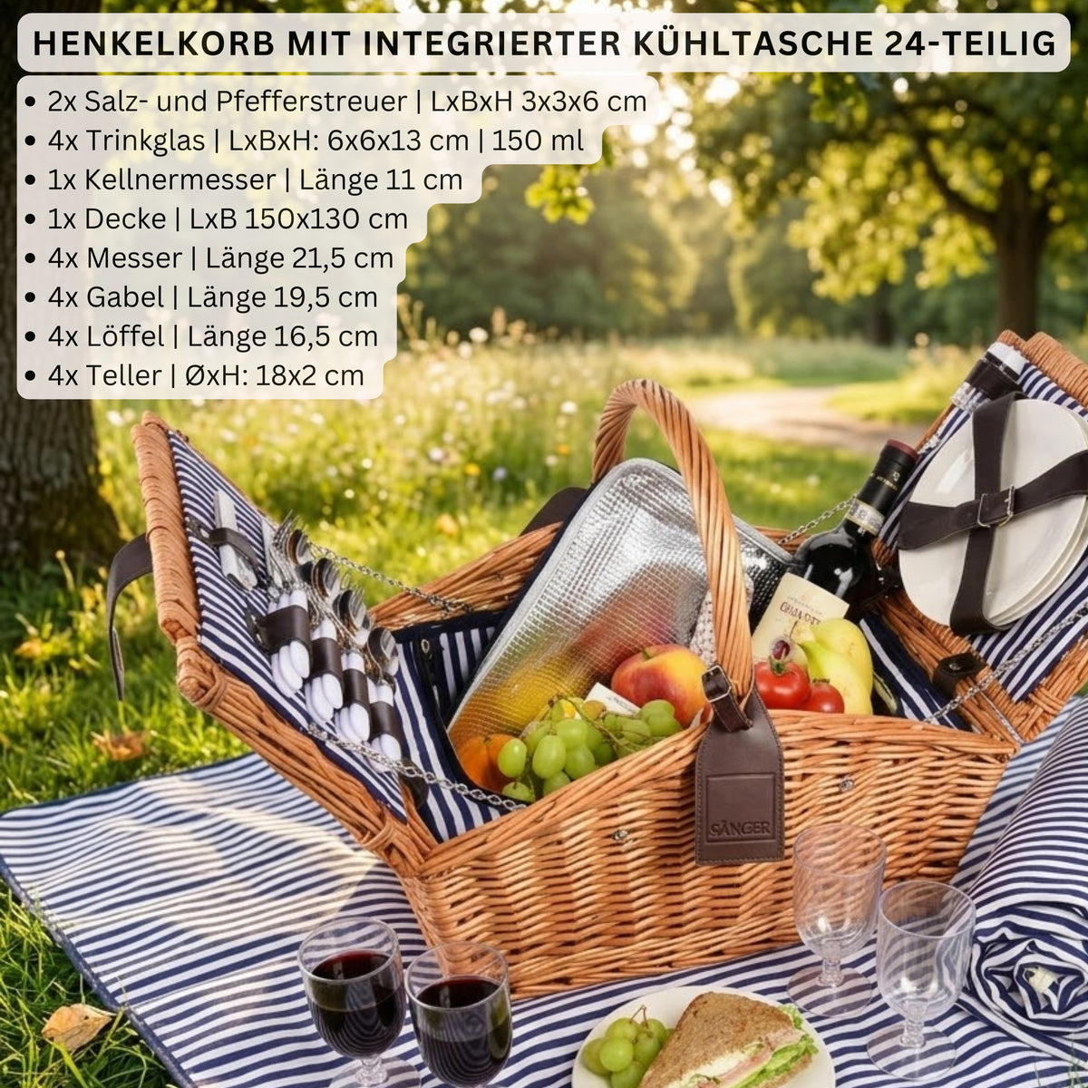 SÄNGER Picknickkorb Sylt 24 teilig für 4 Personen