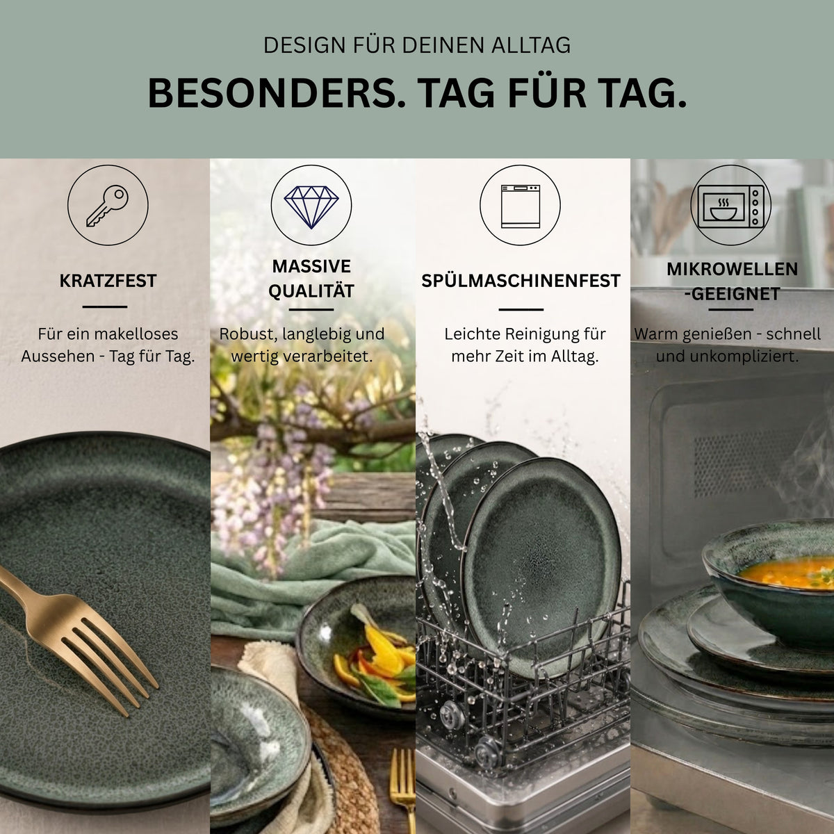 SÄNGER Stoneware Dinnerware Set Copenhagen, 12-piece Dinner Service for 4 People