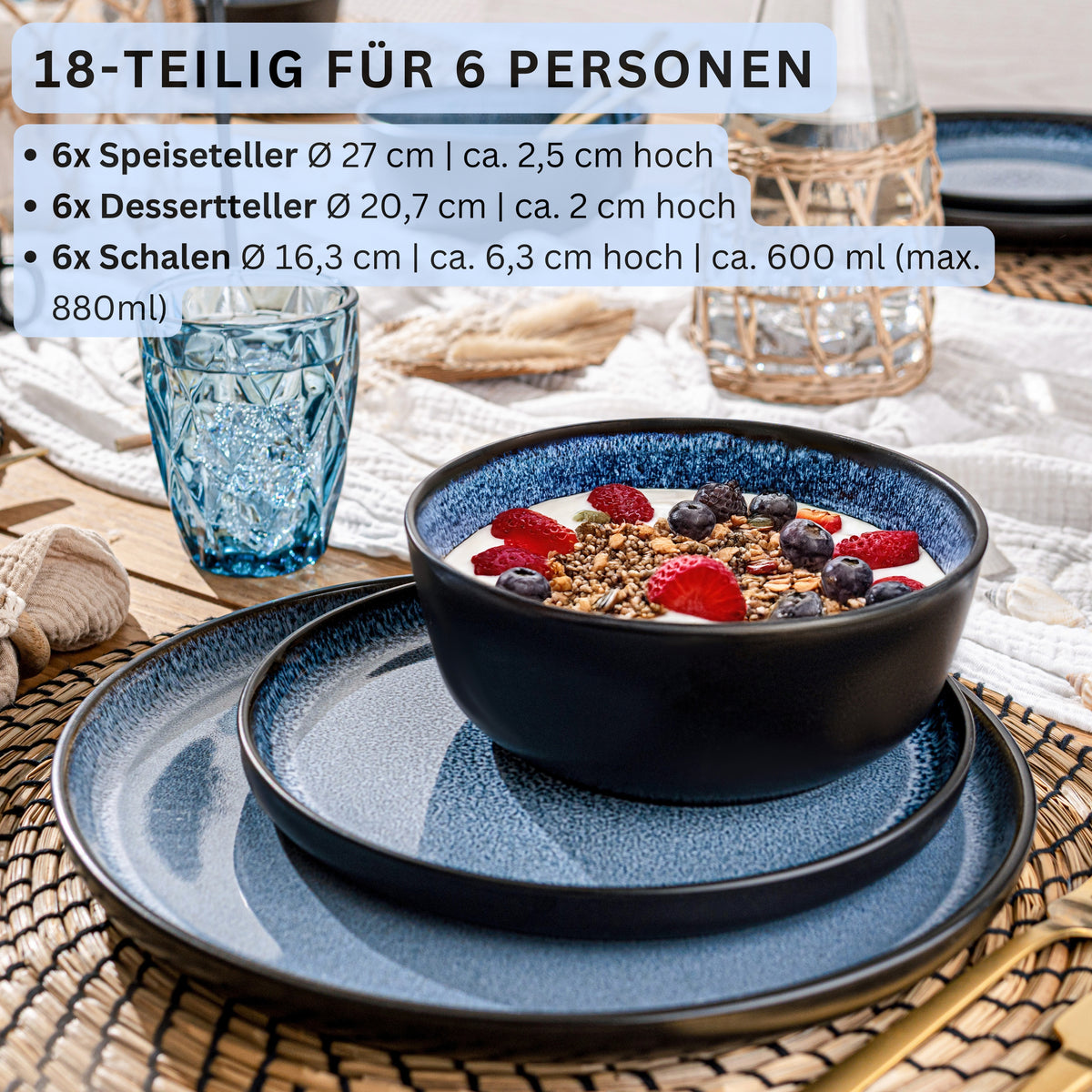 SÄNGER Steingut Geschirrset Aruba, Tafelservice 18 teilig für 6 Personen