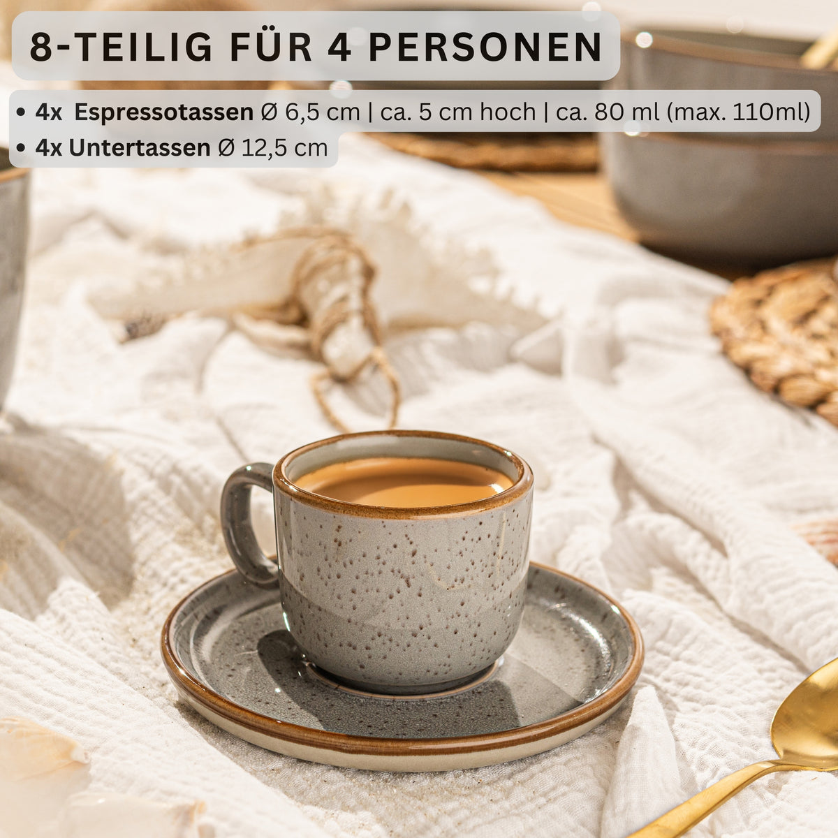 SÄNGER Espressotassen Set Rio Perlgrau 8 teilig für 4 Personen