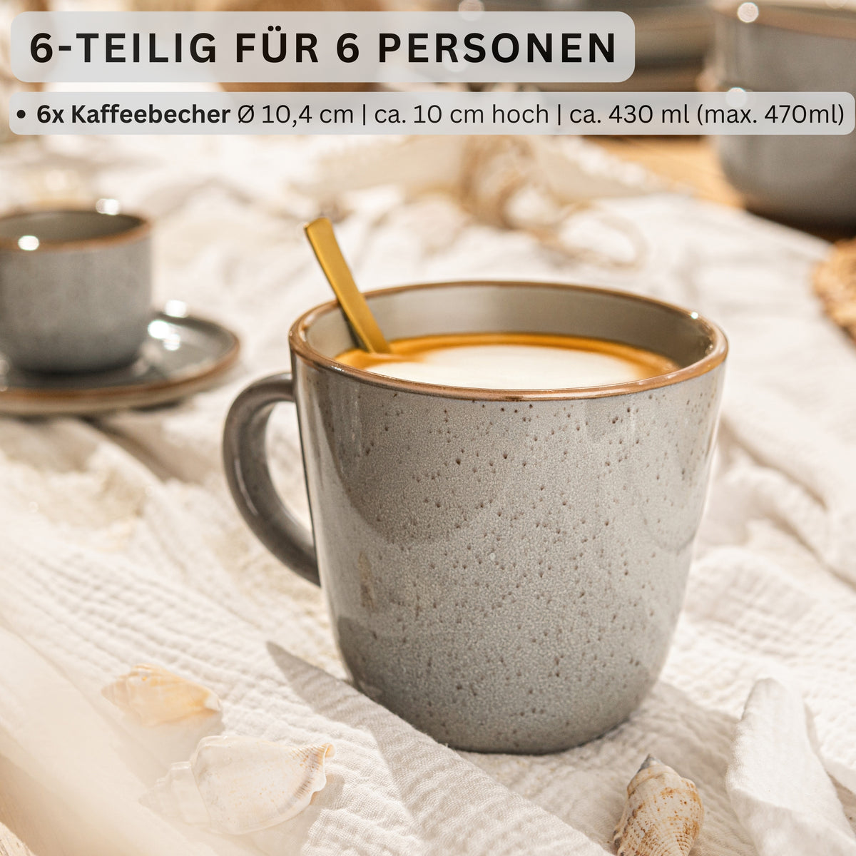 SÄNGER Coffee Mug Set Rio Pearl Grey - 6-piece stoneware
