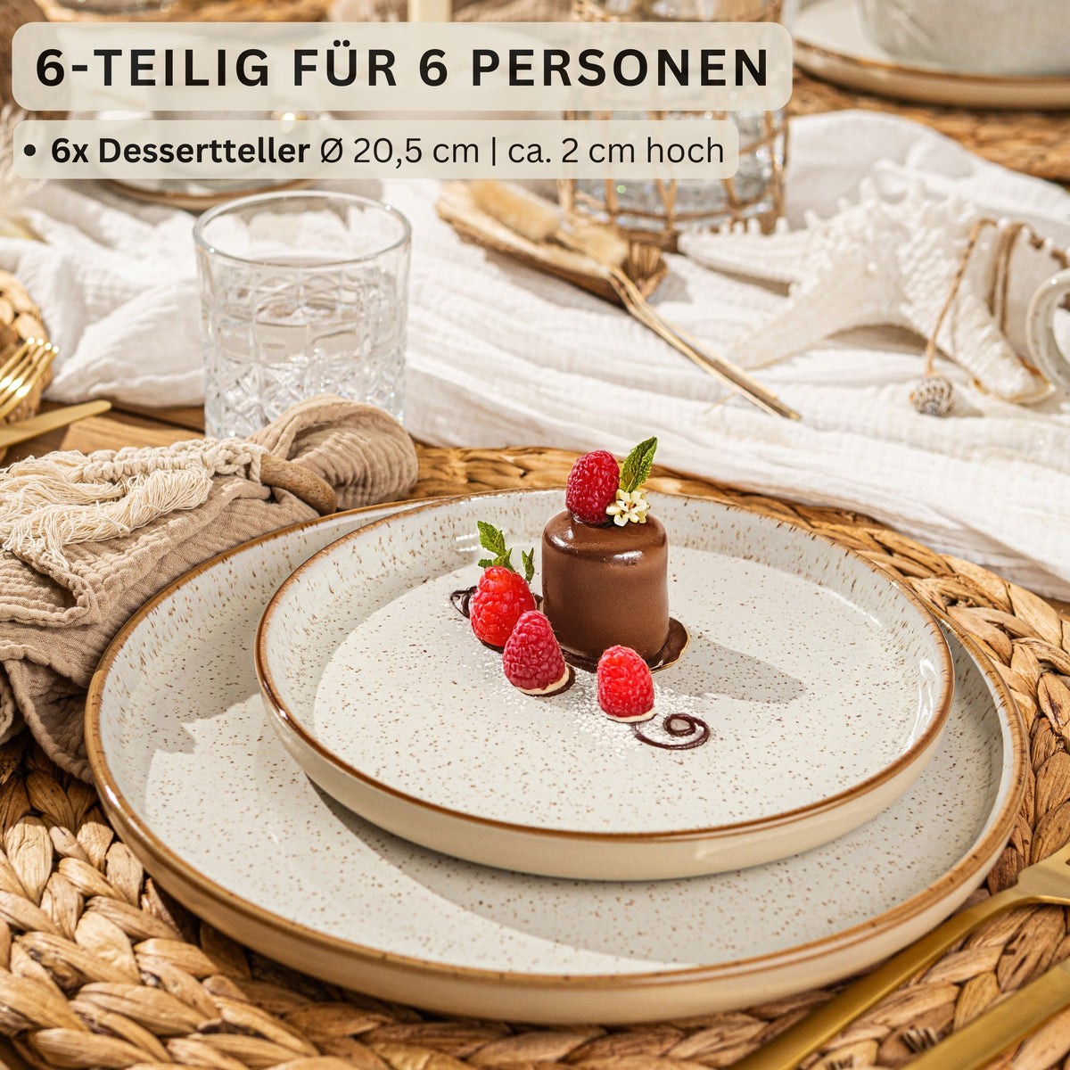 SÄNGER Dessertteller Set Rio Creme - 6 teilig aus Steingut