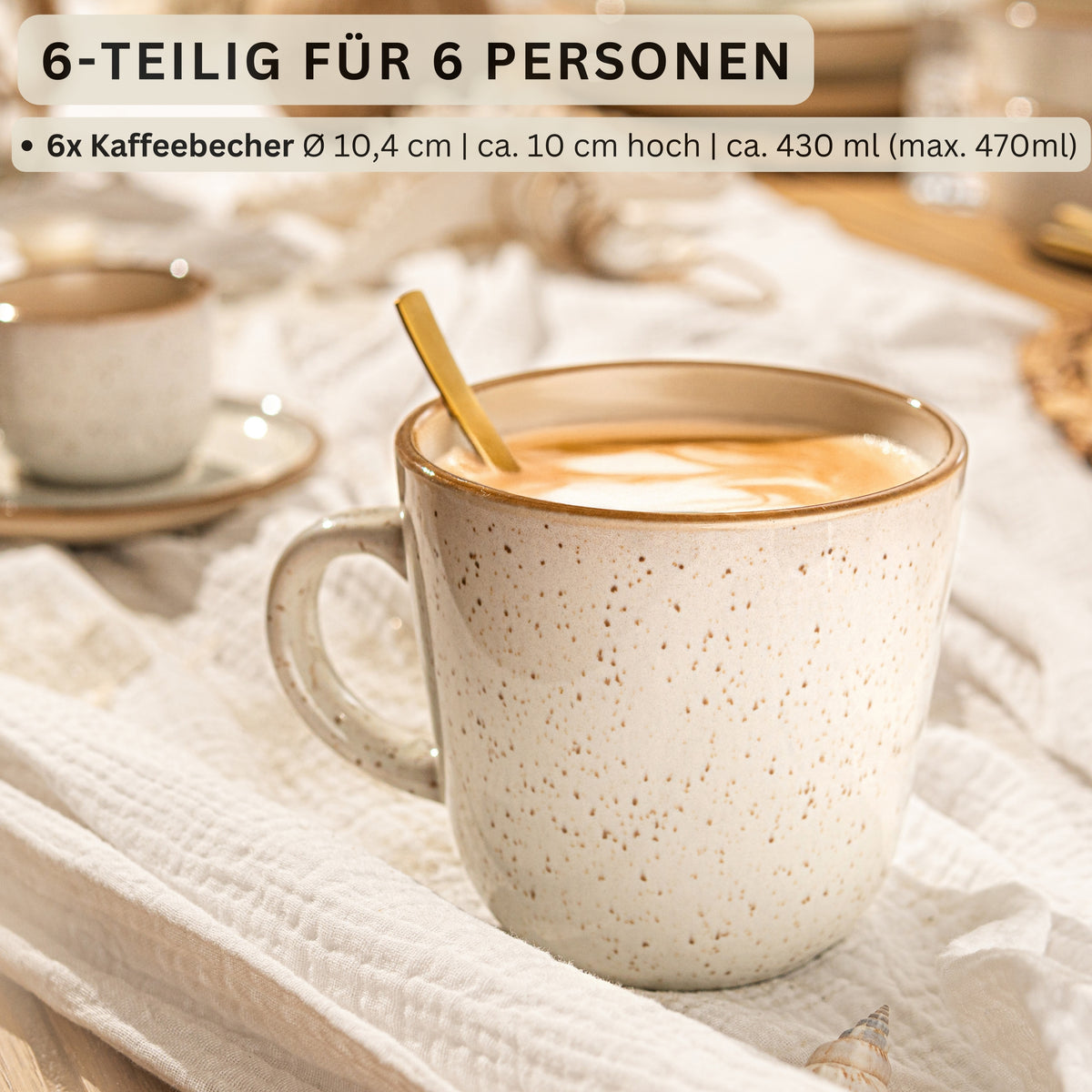 SÄNGER Kaffeebecher Set Rio Creme- 6 teilig aus Steingut