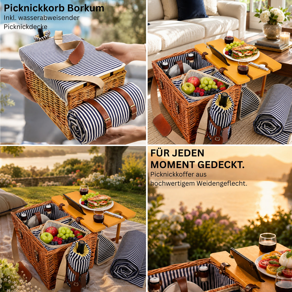 SÄNGER Picknickkorb Borkum mit integriertem Tisch & Kühltasche 25 teilig für 4 Personen