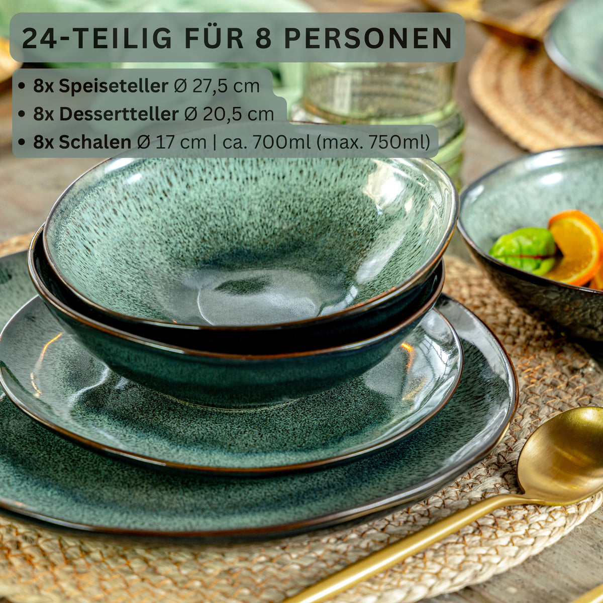 SÄNGER Steingut Geschirrset Kopenhagen, Tafelservice 24 teilig für 8 Personen