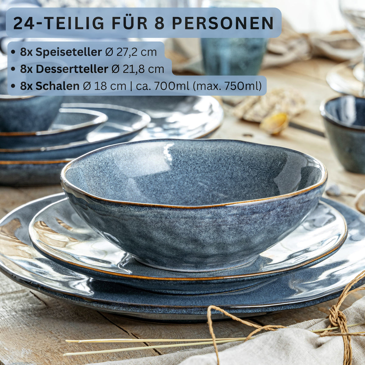 SÄNGER Steingut Geschirrset Darwin, Tafelservice 24 teilig für 8 Personen