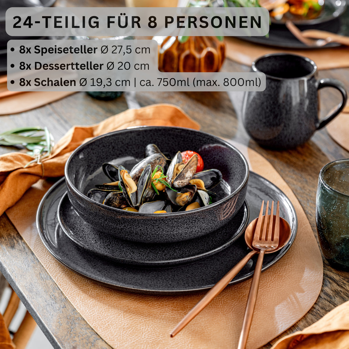 SÄNGER Steingut Geschirrset Bali, Tafelservice 36 teilig für 12 Personen