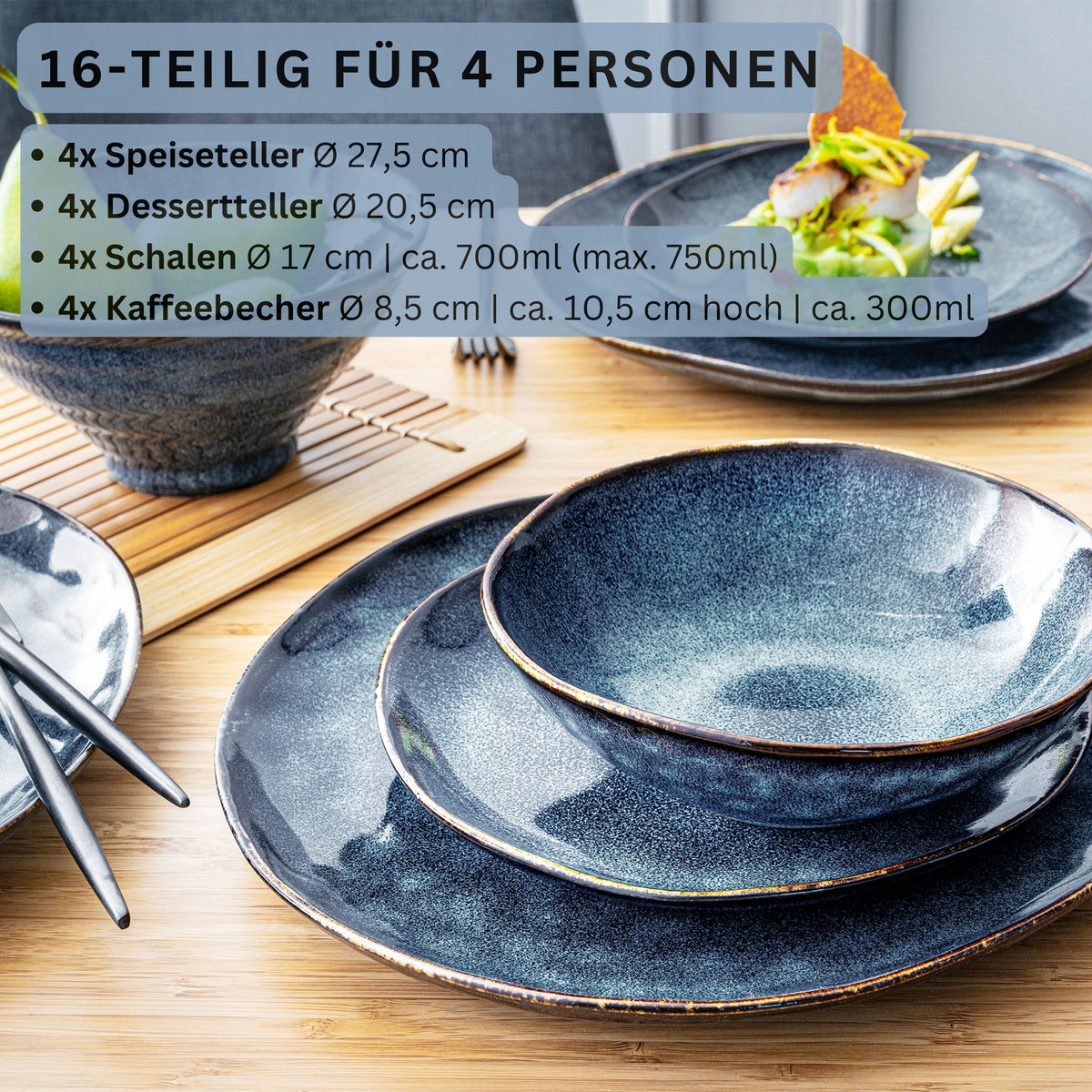 SÄNGER Steingut Geschirrset Tokio, Kombiservice 16 teilig für 4 Personen