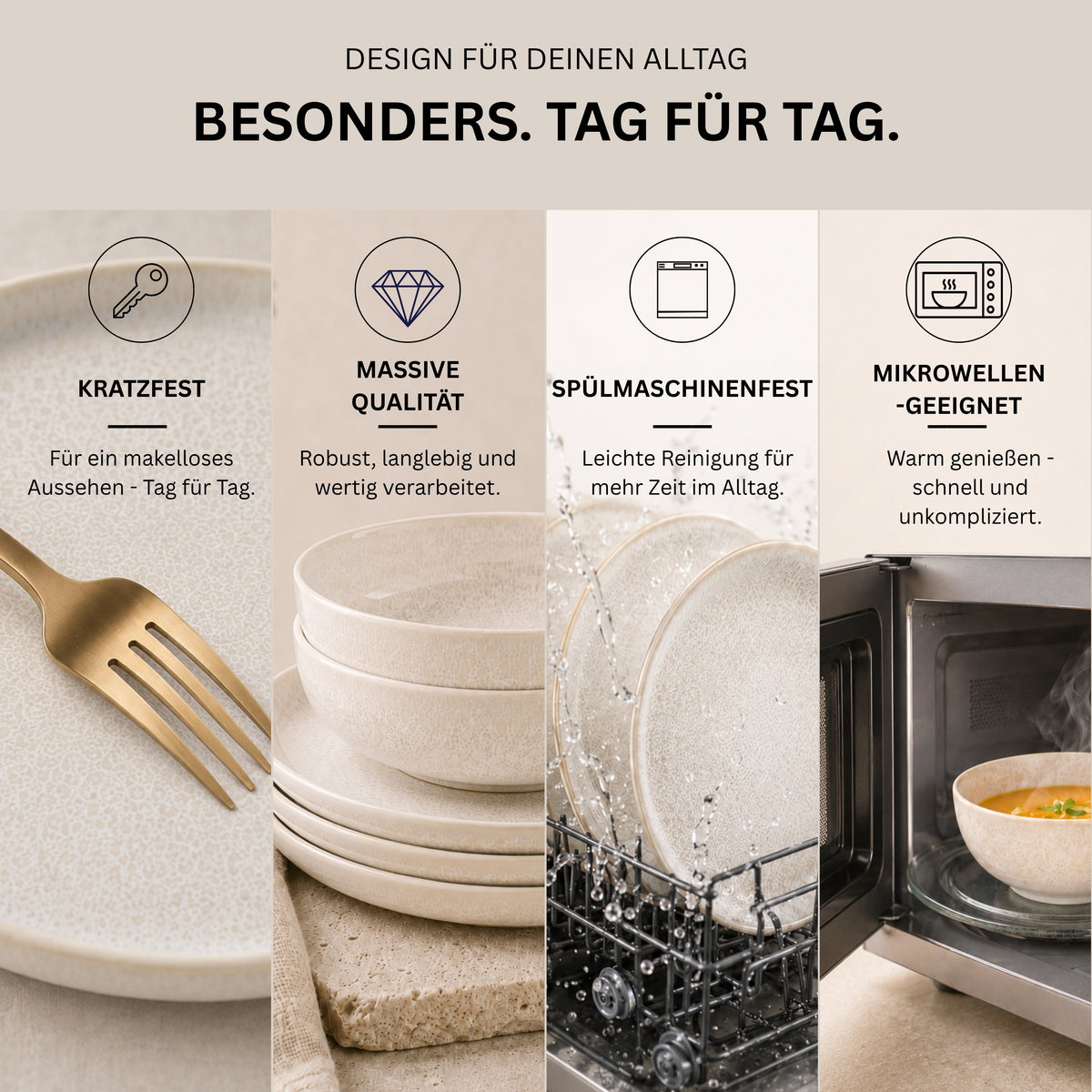 SÄNGER Steingut Geschirrset Korfu, Tafelservice 12 teilig für 4 Personen