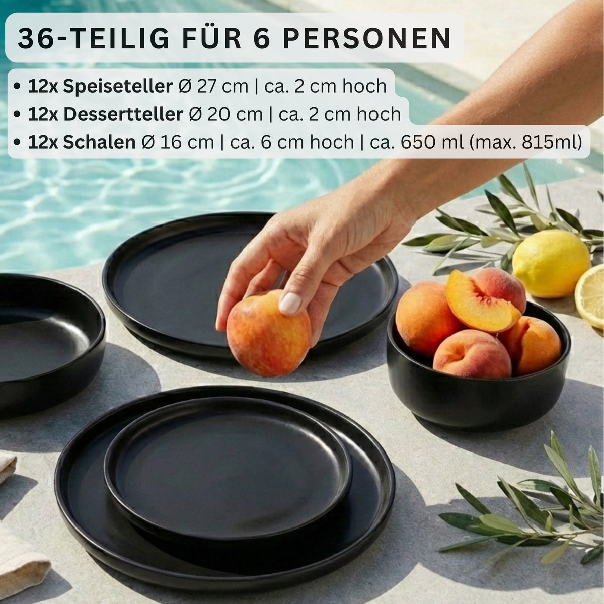 SÄNGER Steingut Geschirrset Madeira, Tafelservice 36 teilig für 12 Personen