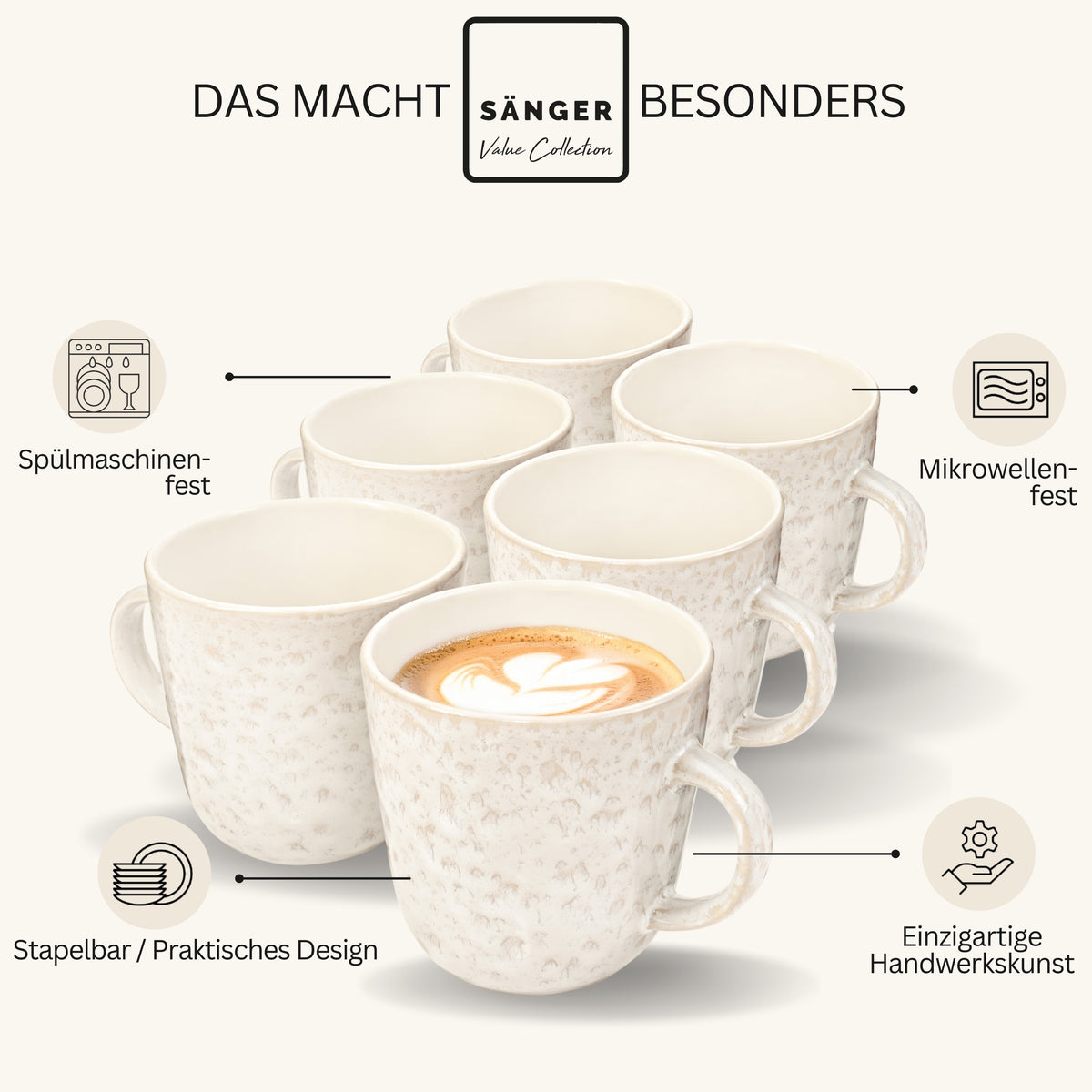 SÄNGER Key West Mug Set - 6-piece Stoneware
