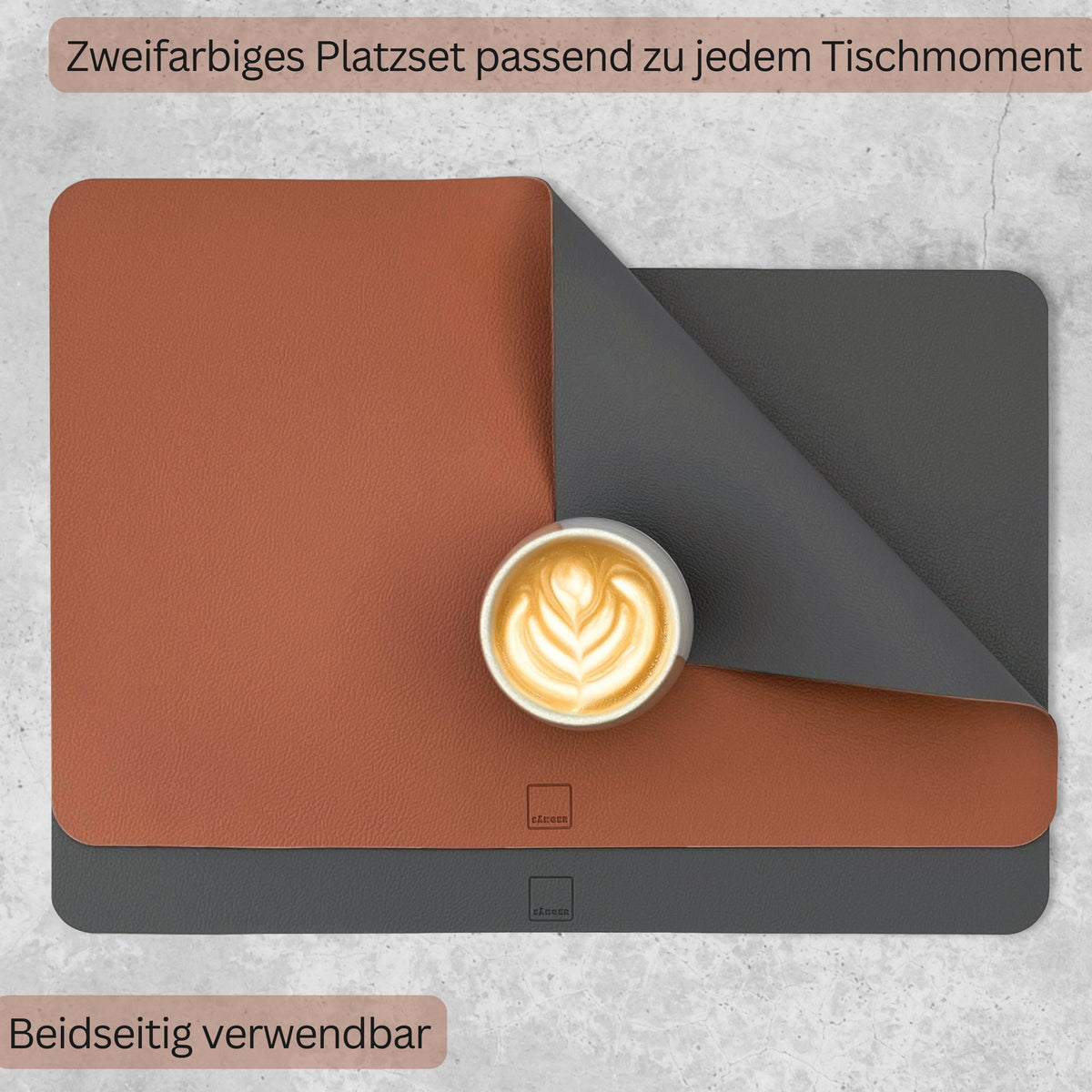 SÄNGER rechteckige Tischsets & Untersetzer aus Kunstleder 12 teilig für 6 Personen, Anthrazit + Braun