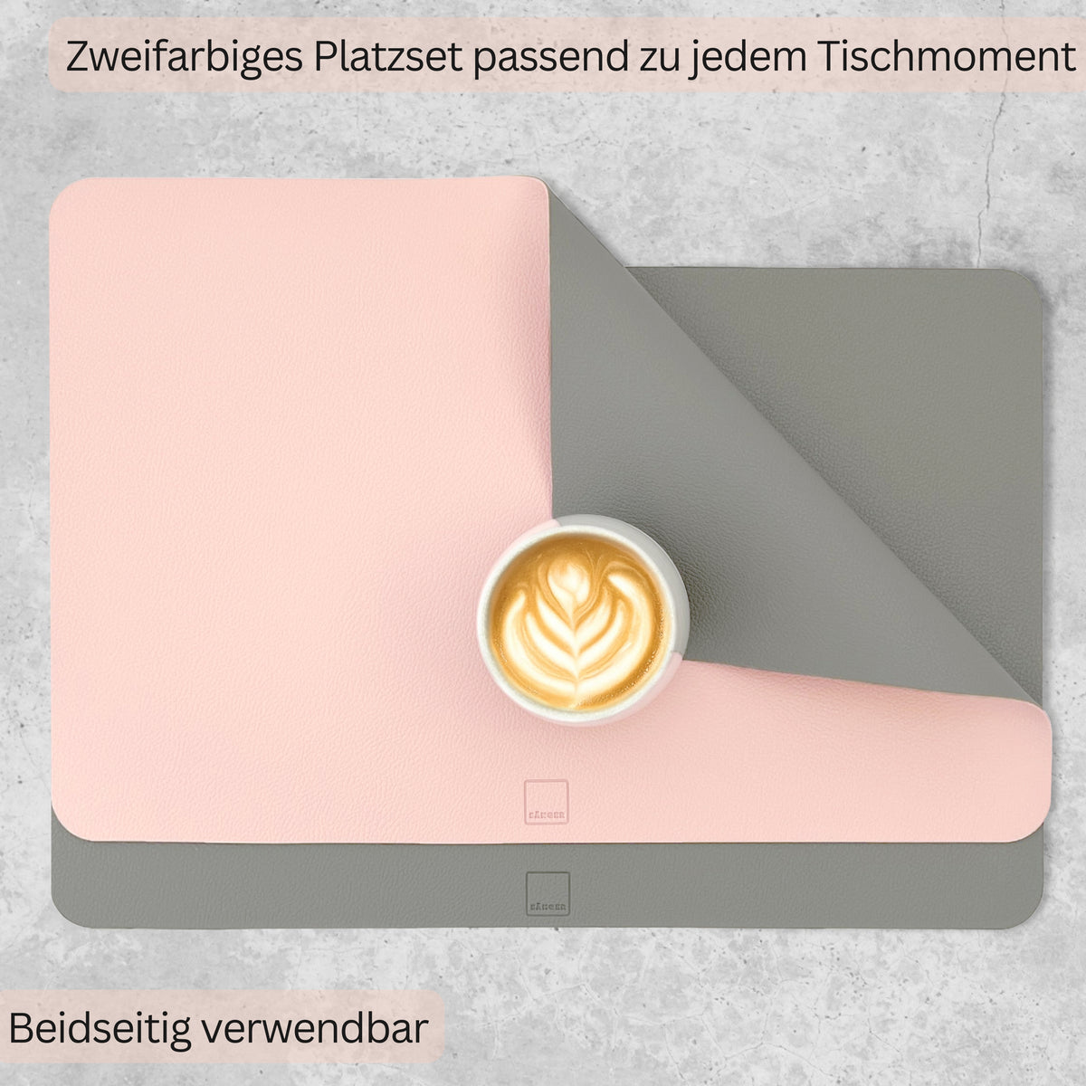 SÄNGER rechteckige Tischsets & Untersetzer aus Kunstleder 12 teilig für 6 Personen, Rosa + Grau