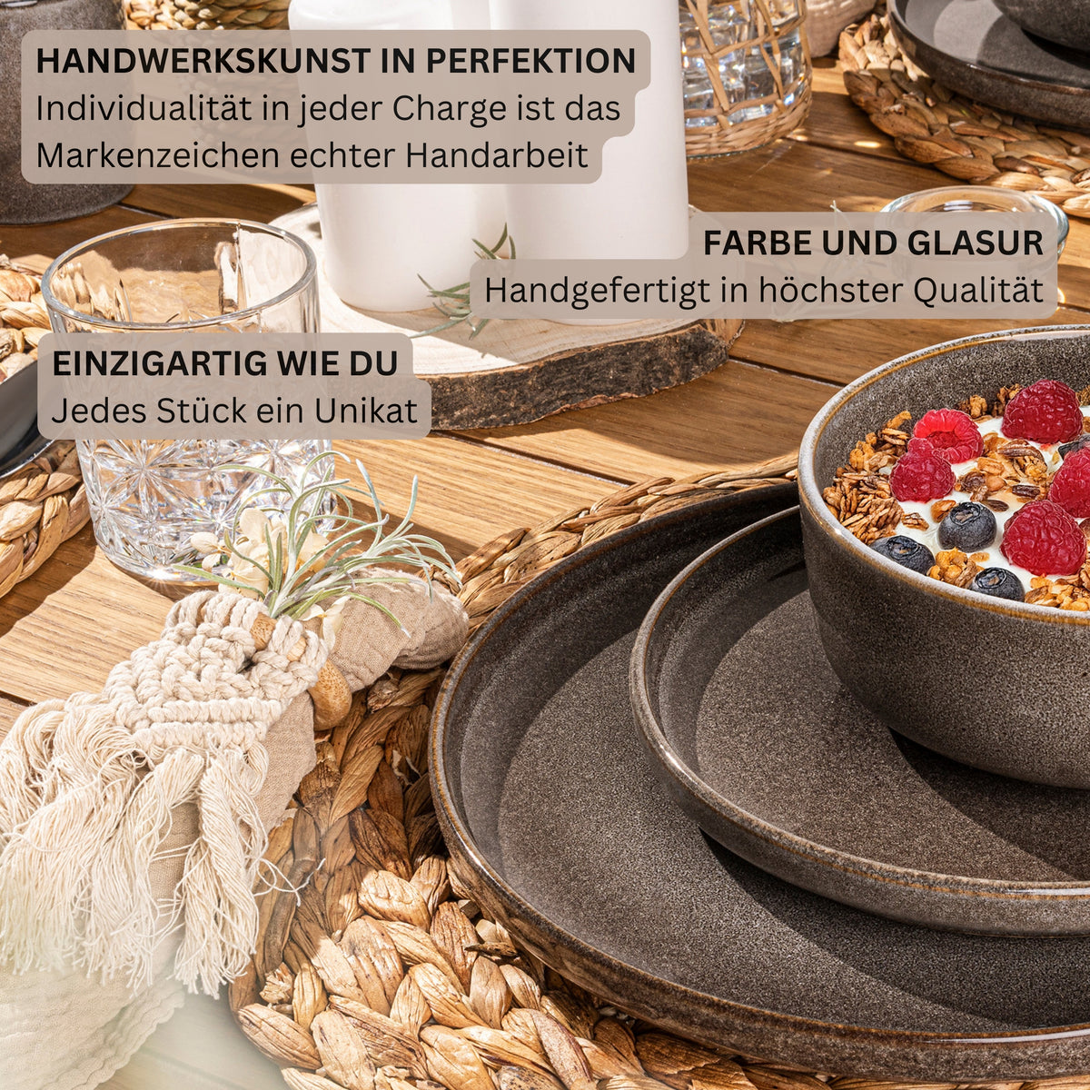 SÄNGER Dessertteller Set Kairo Graphit - 4 teilig aus Steingut