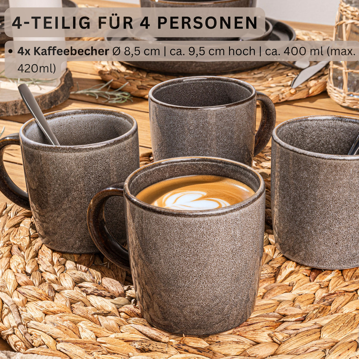 SÄNGER Kaffeebecher Set Kairo Graphit - 4 teilig aus Steingut