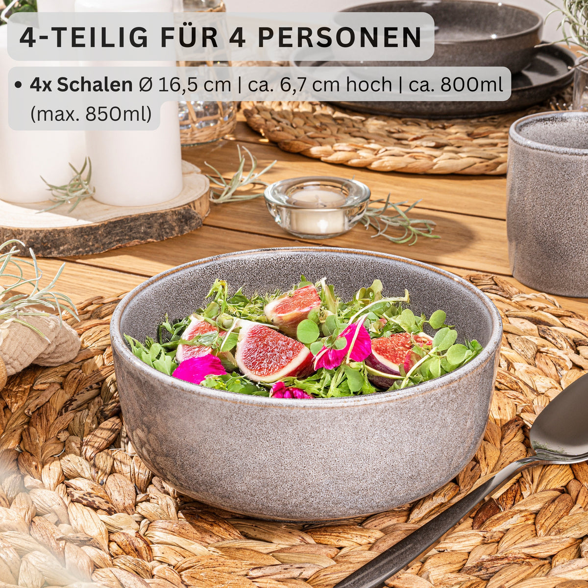 SÄNGER Schalen Set Kairo Mondgrau - 4 teilig aus Steingut