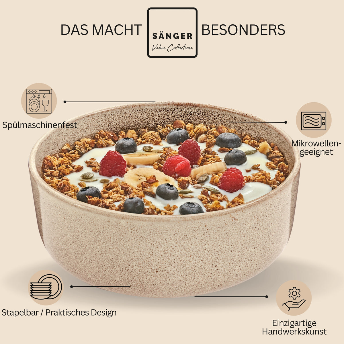 SÄNGER Schalen Set Kairo Mocha - 4 teilig aus Steingut