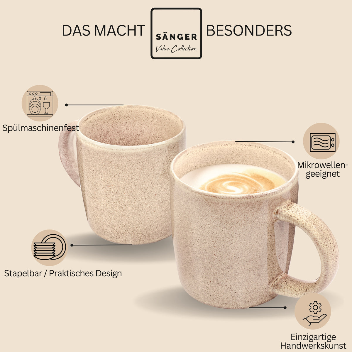SÄNGER Kairo Mocha Coffee Mug Set - 4-piece Stoneware