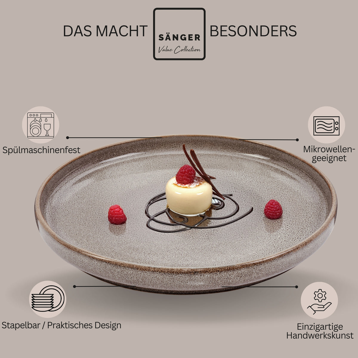 SÄNGER Dessertteller Set Kairo Graphit - 6 teilig aus Steingut