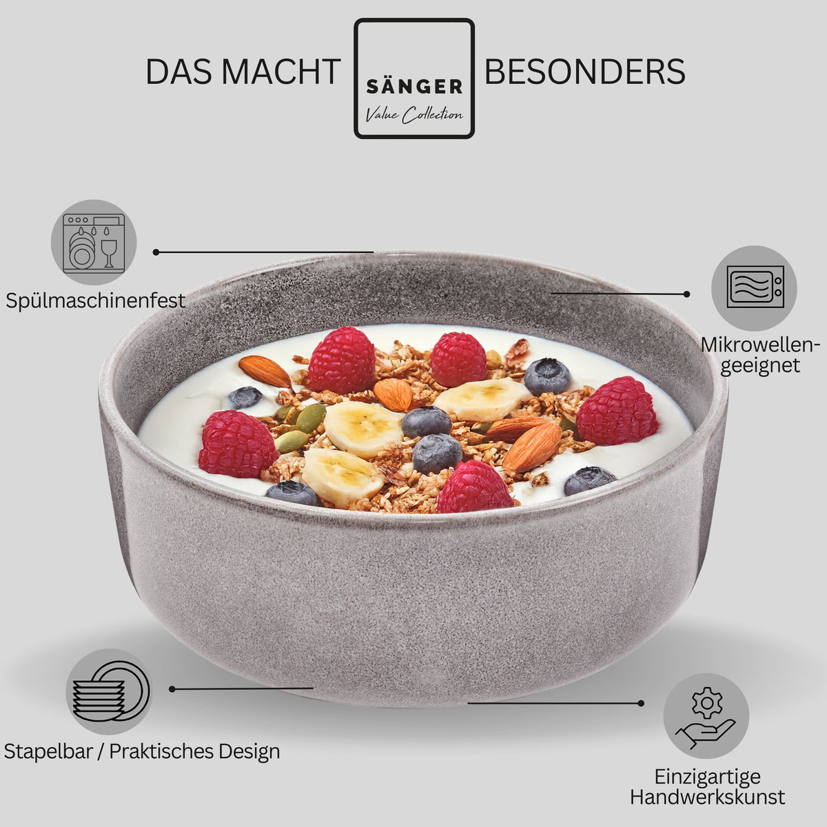 SÄNGER Bowl Set Cairo Moon Grey - 6-piece stoneware