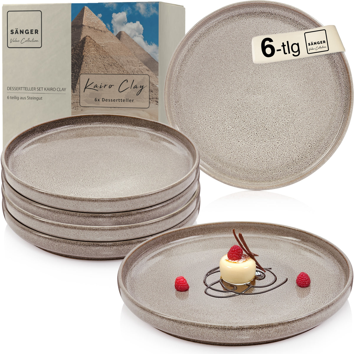 SÄNGER Dessertteller Set Kairo Clay - 6 teilig aus Steingut