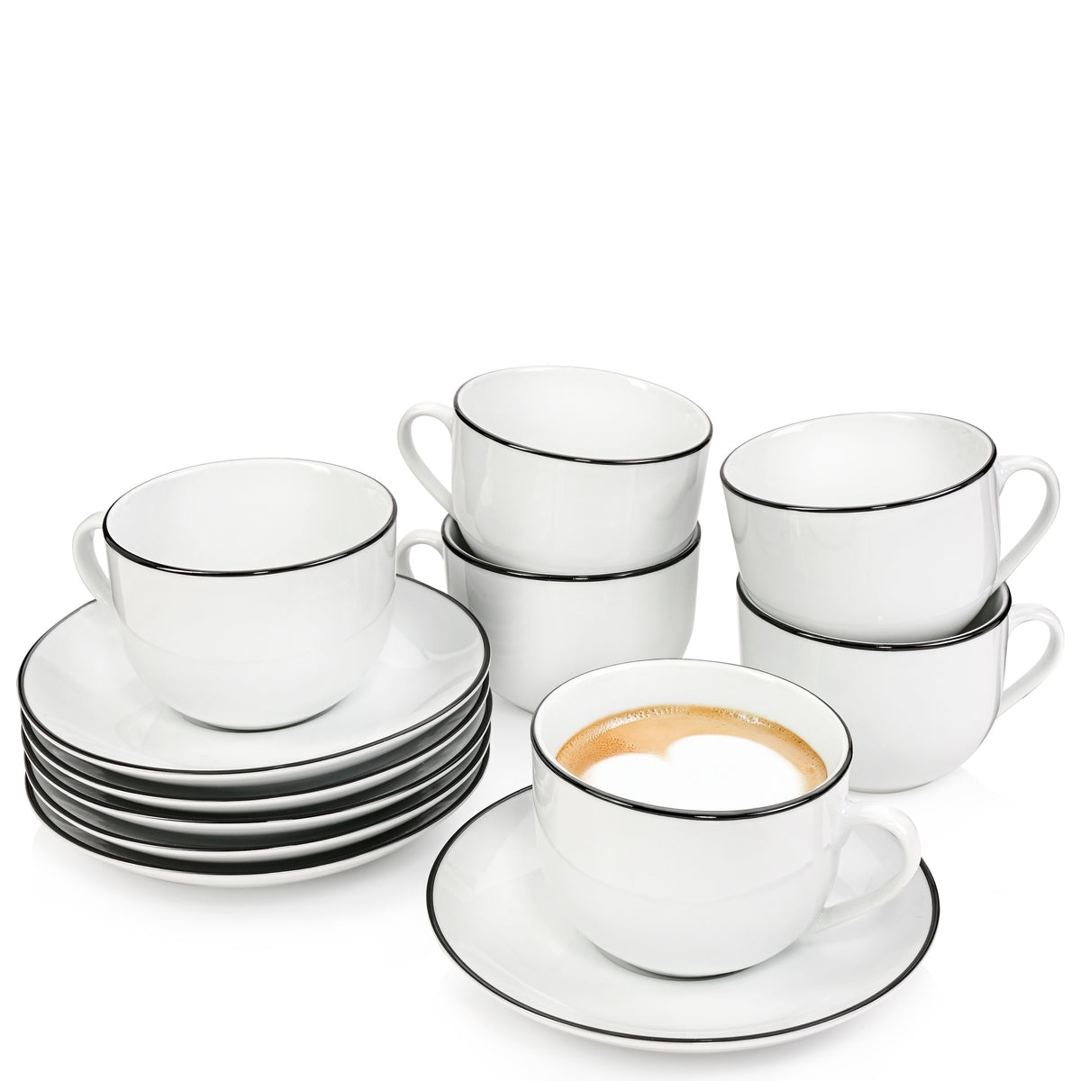 SÄNGER Porzellan Kaffeetassen Set Marlo Black Rim Limited Edition 12-teilig für 6 Personen