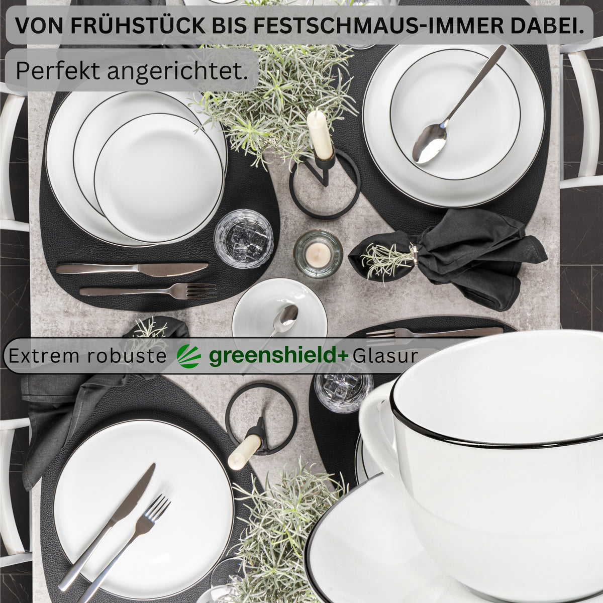 SÄNGER Porzellan Kaffeetassen Set Marlo Black Rim Limited Edition 12-teilig für 6 Personen