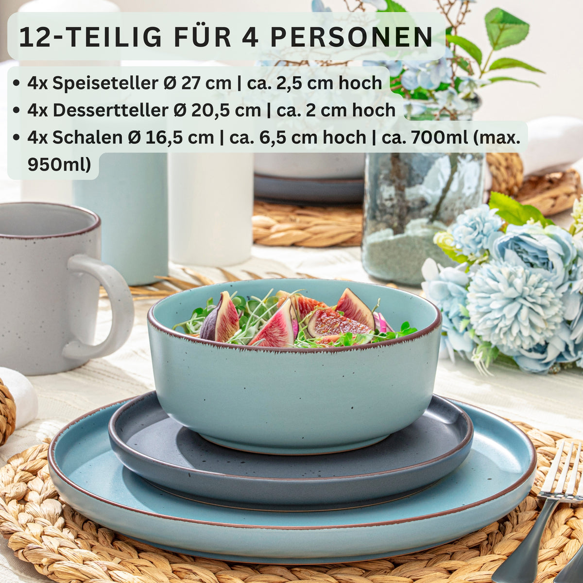 SÄNGER Steingut Geschirrset Bombay Sky Shades 12 teilig für 4 Personen