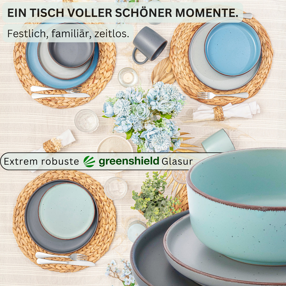 SÄNGER Stoneware Dinnerware Set Bombay Sky Shades 12-Piece for 4 People