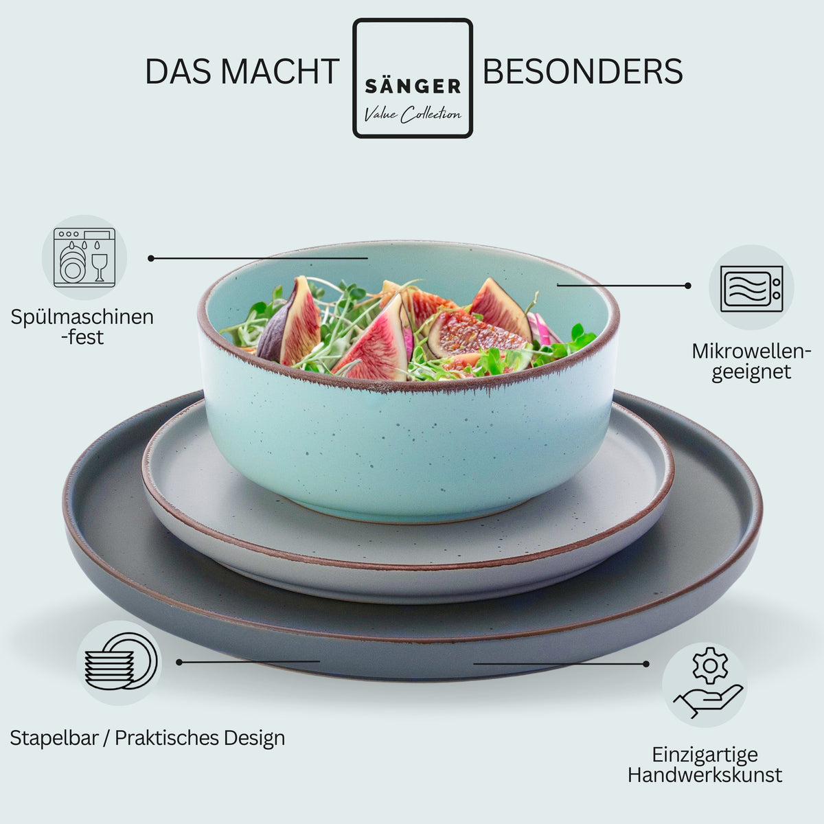 SÄNGER Stoneware Dinnerware Set Bombay Sky Shades 12-Piece for 4 People
