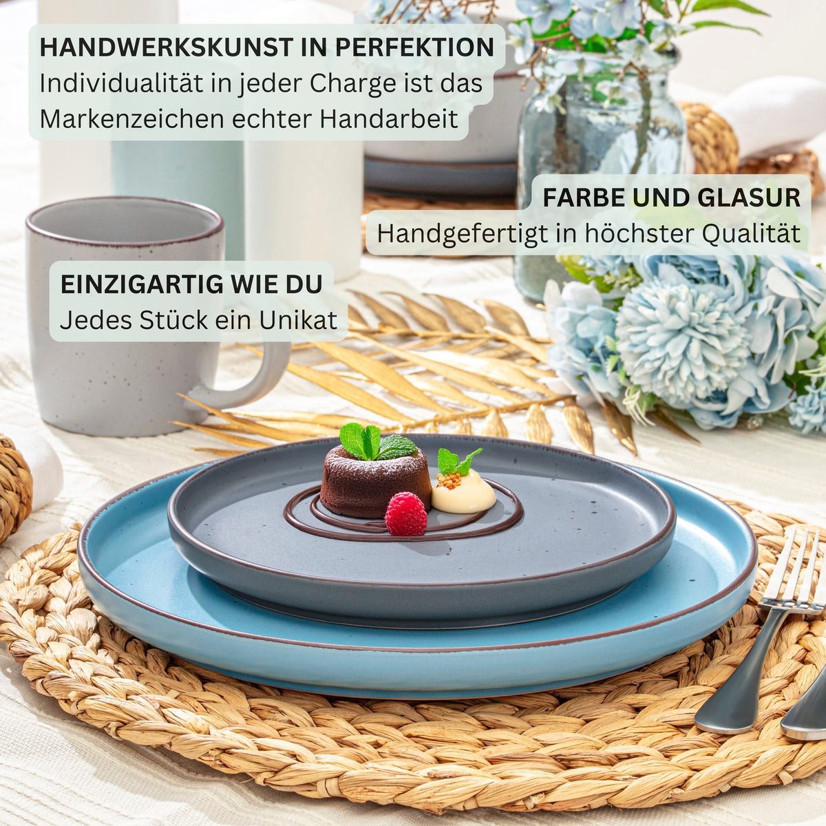 SÄNGER Stoneware Dinnerware Set Bombay Sky Shades 12-Piece for 4 People