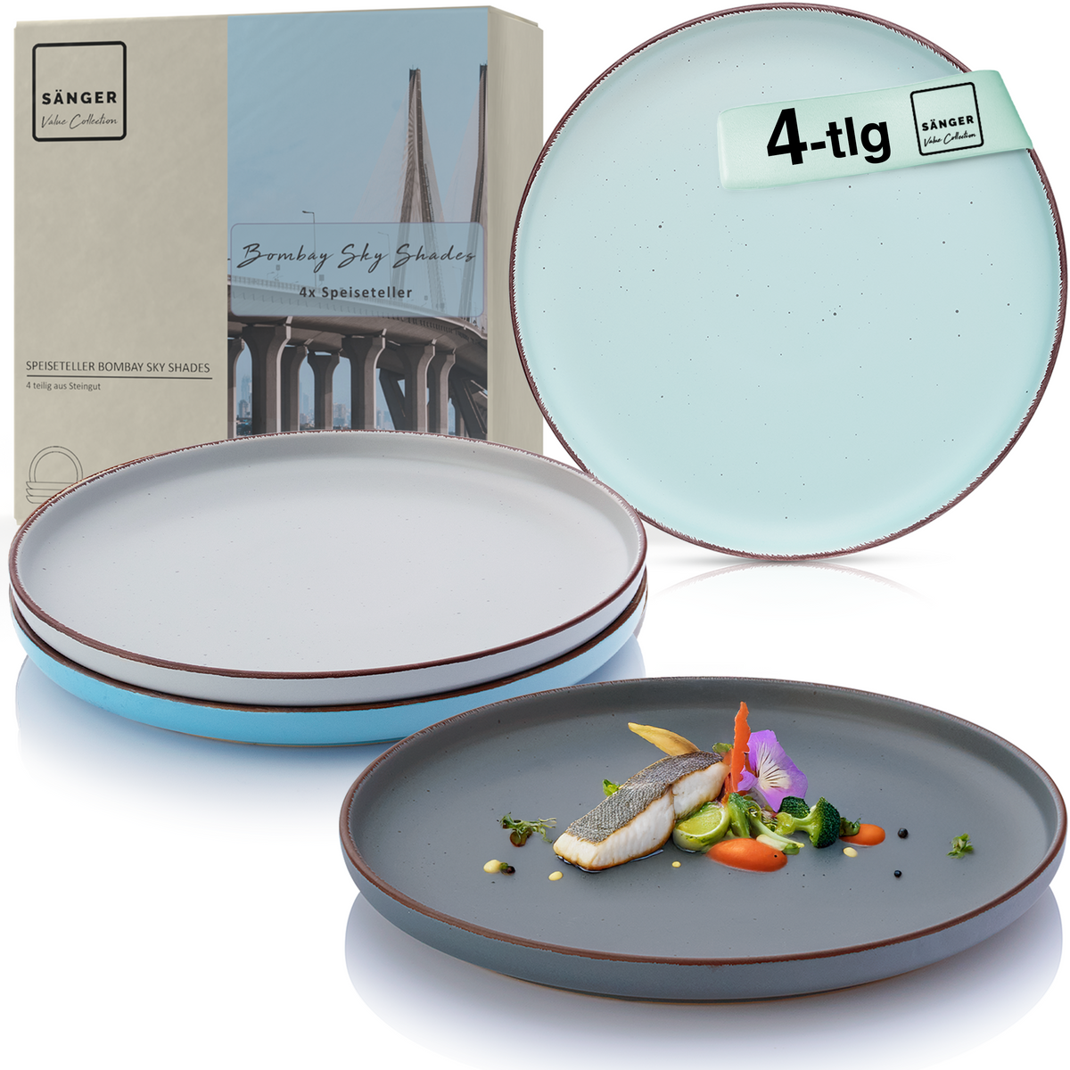 SÄNGER Steingut Speiseteller Bombay Sky Shades 4 teilig