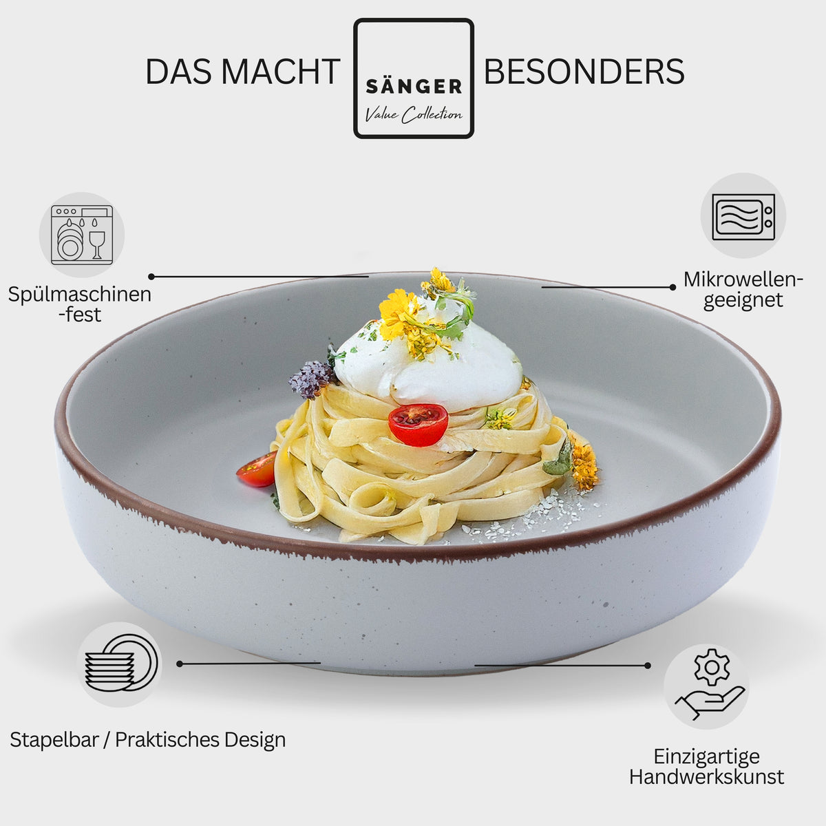 SÄNGER Stoneware Pasta Bowls Bombay Stone 4-piece set