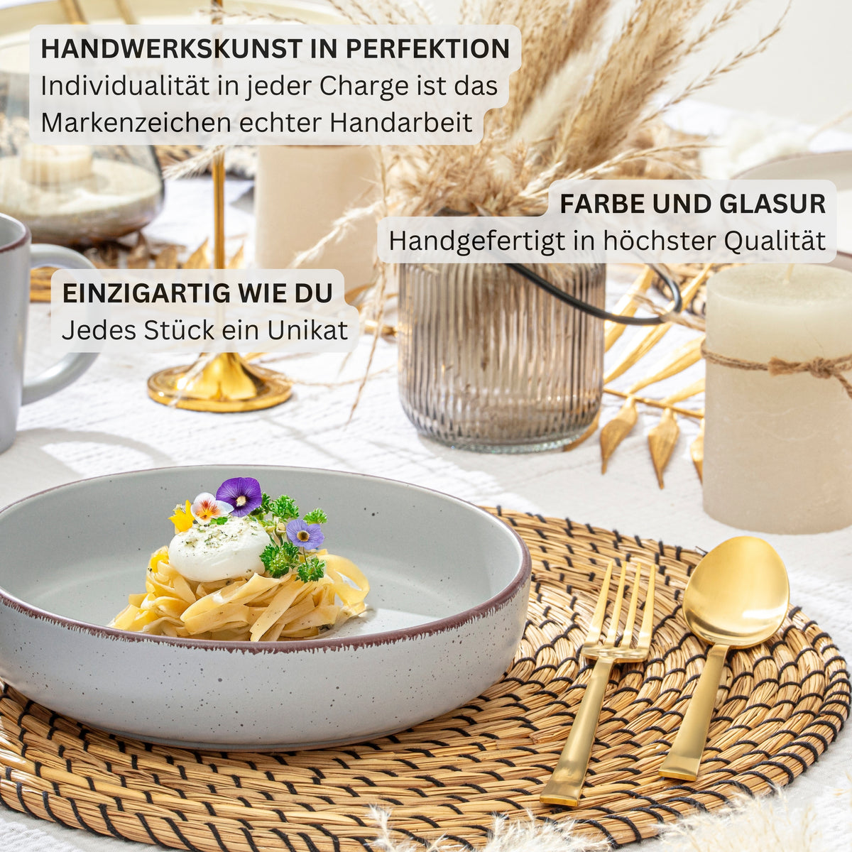 SÄNGER Stoneware Pasta Bowls Bombay Stone 4-piece set