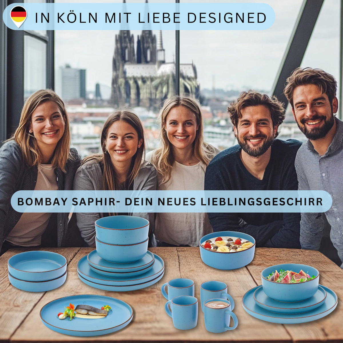 SÄNGER Steingut Kaffeebecher Bombay Saphir 4 teilig
