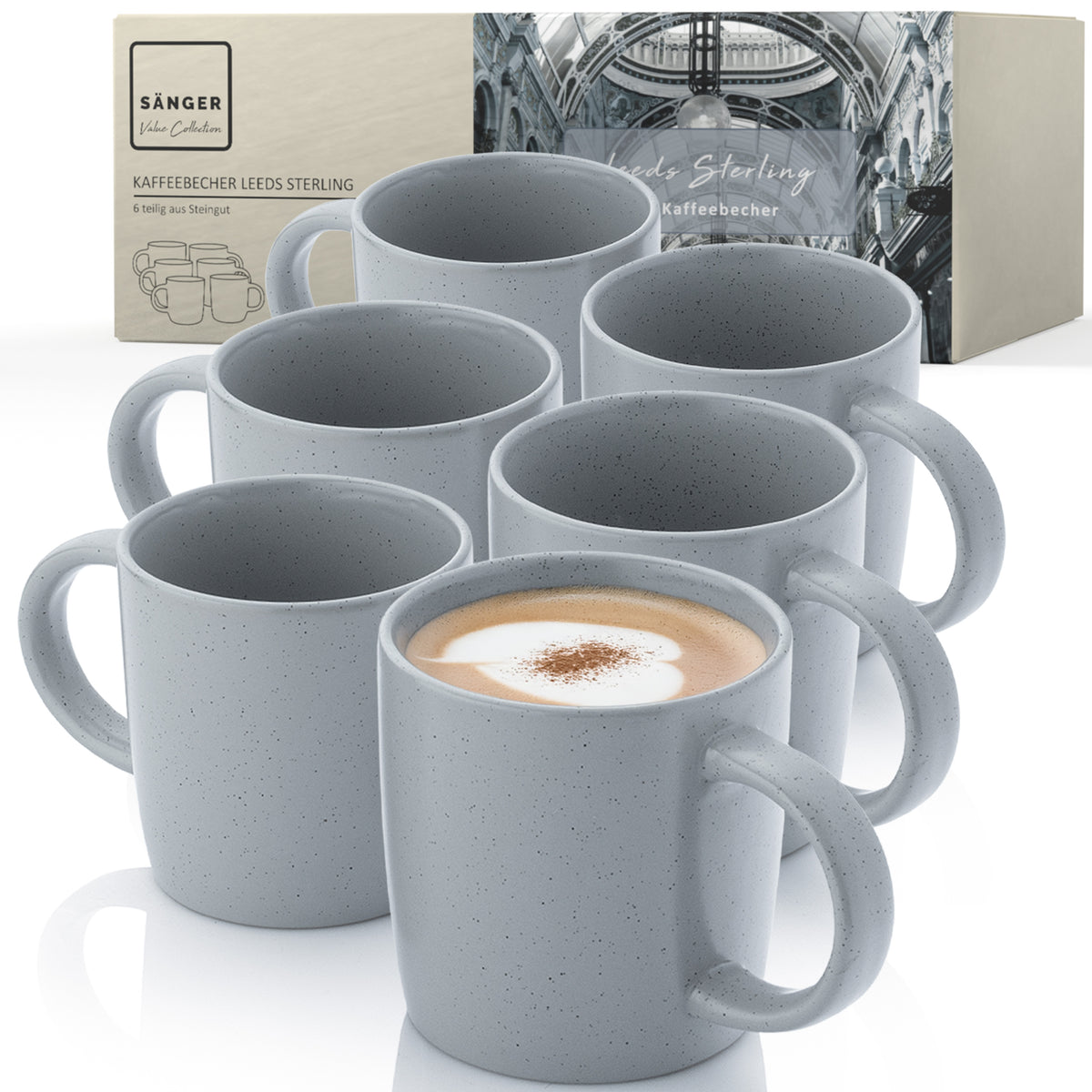 SÄNGER Steingut Kaffeebecher Leeds Sterling 6 teilig