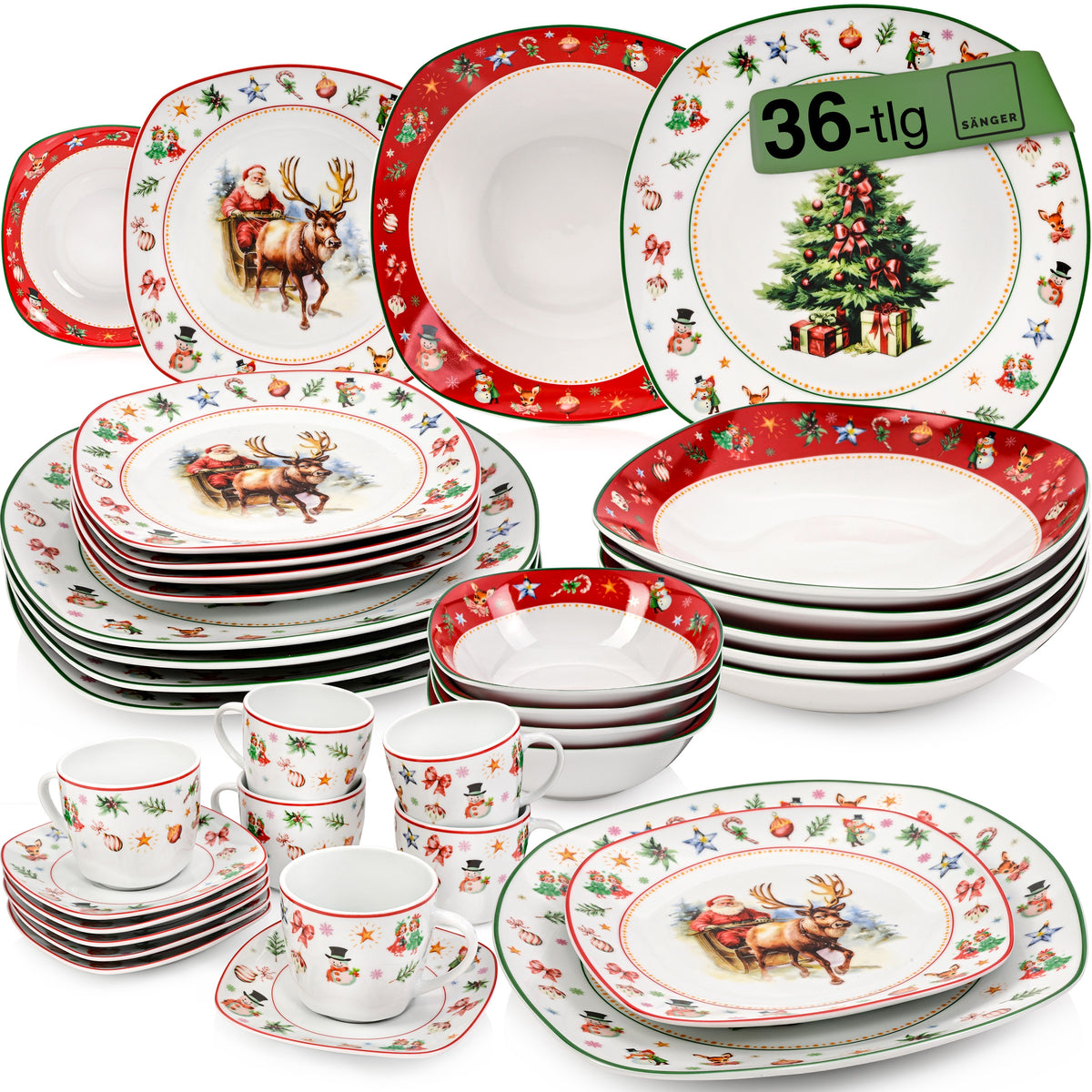 SÄNGER Porzellan Kombiservice Bilgola Christmas Design 36 teilig für 6 Personen