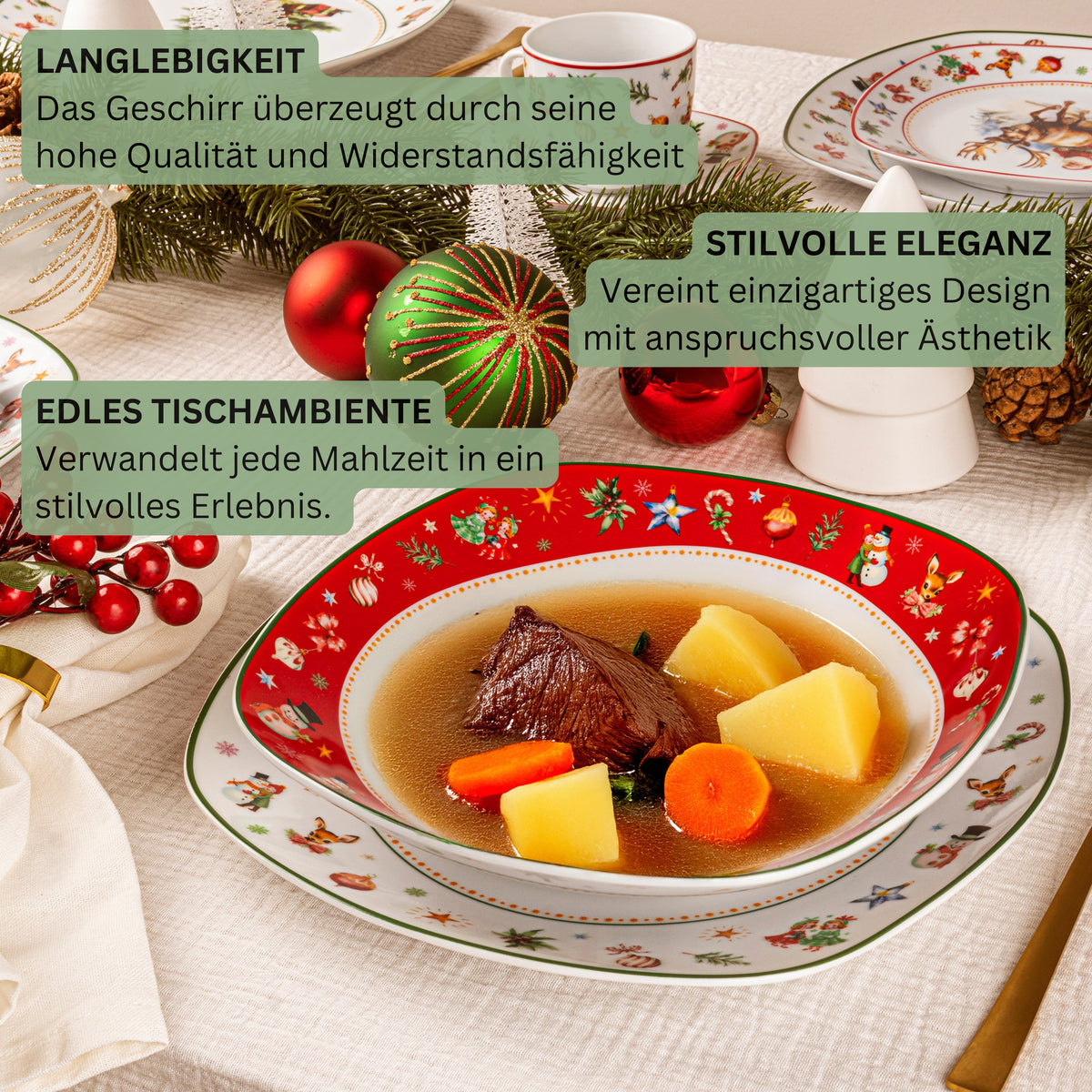 SÄNGER Porzellan Kombiservice Bilgola Christmas Design 36 teilig für 6 Personen