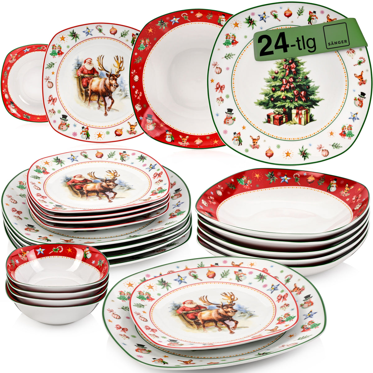SÄNGER Porzellan Geschirrset Bilgola Christmas Design, Tafelservice 24 teilig für 6 Personen