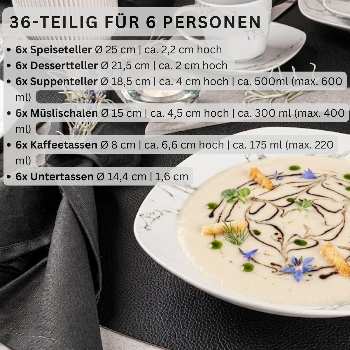 SÄNGER Porzellan Kombiservice Bilgola Marmor 36 teilig für 6 Personen