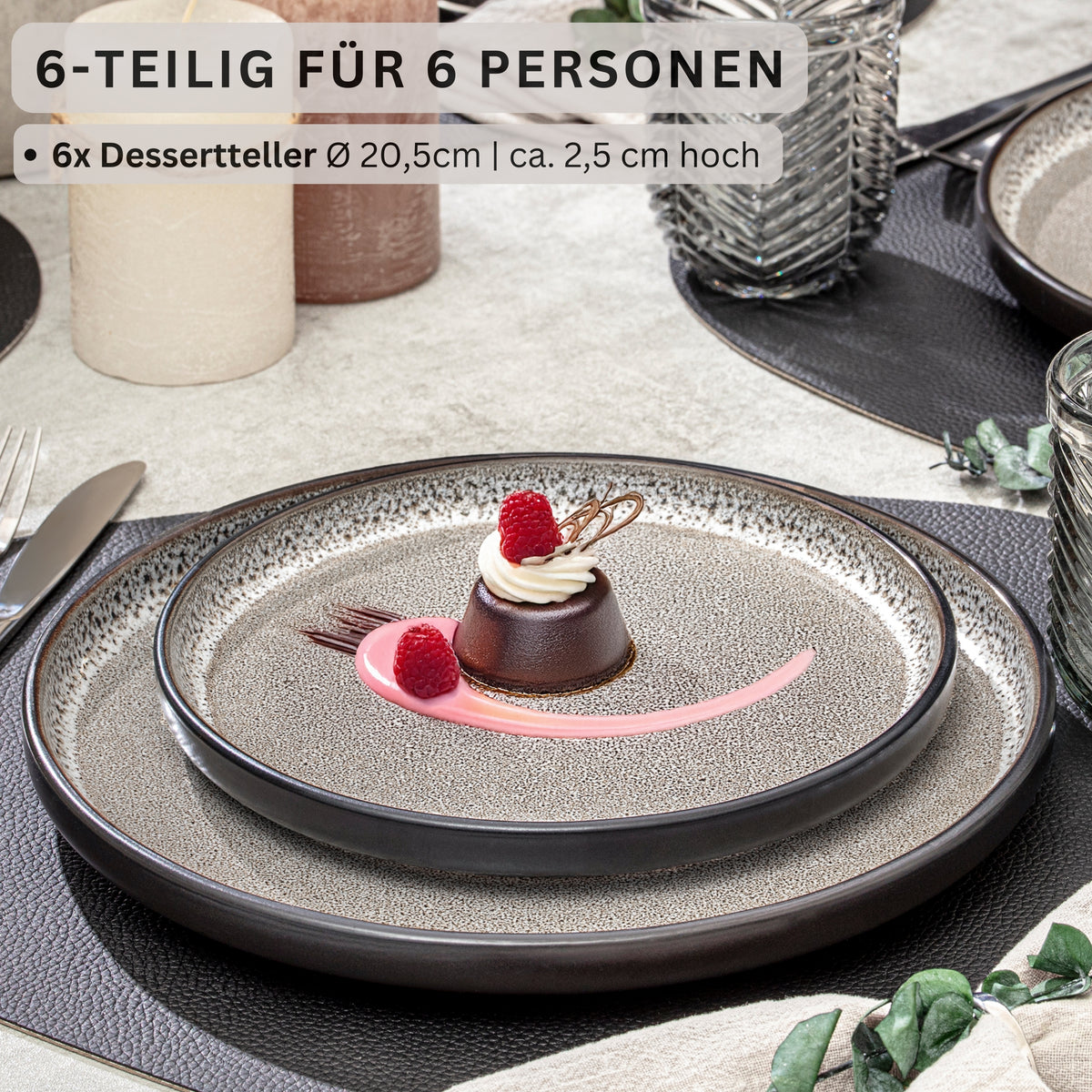 SÄNGER Steingut Dessertteller Luxor 6 teilig