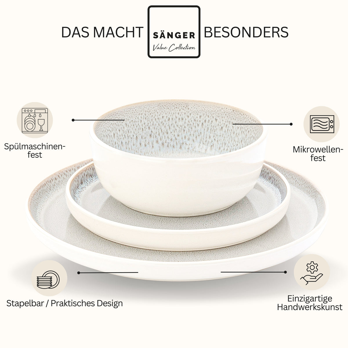 SÄNGER Stoneware Dinnerware Set Crete 24-Piece for 6 People