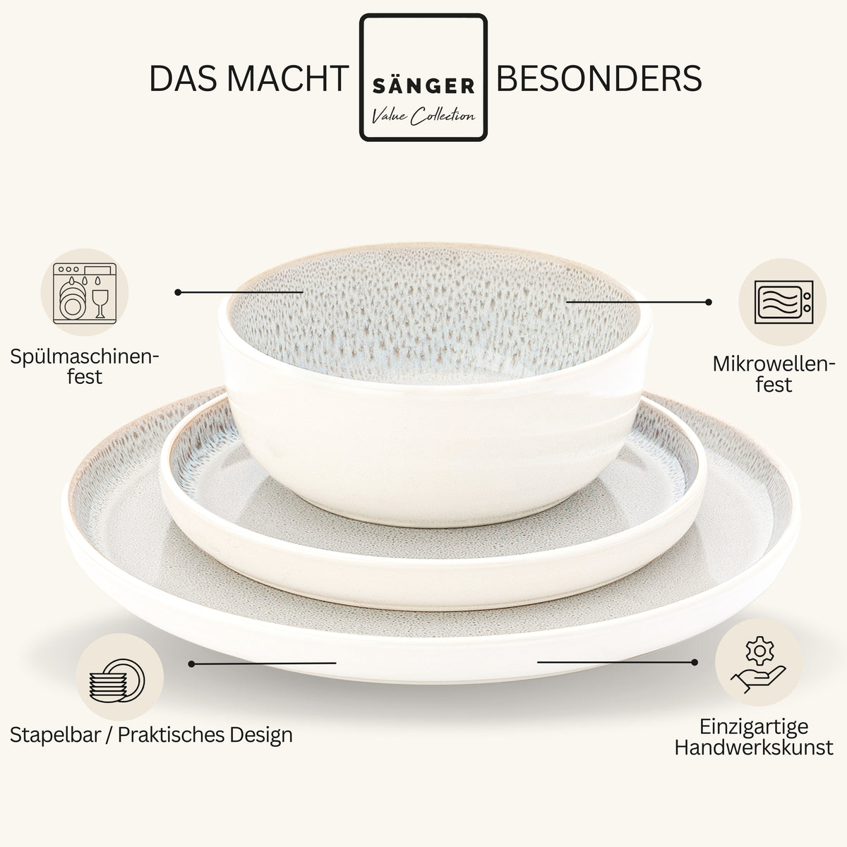 SÄNGER Stoneware Dinnerware Set Crete 30-Piece for 6 People